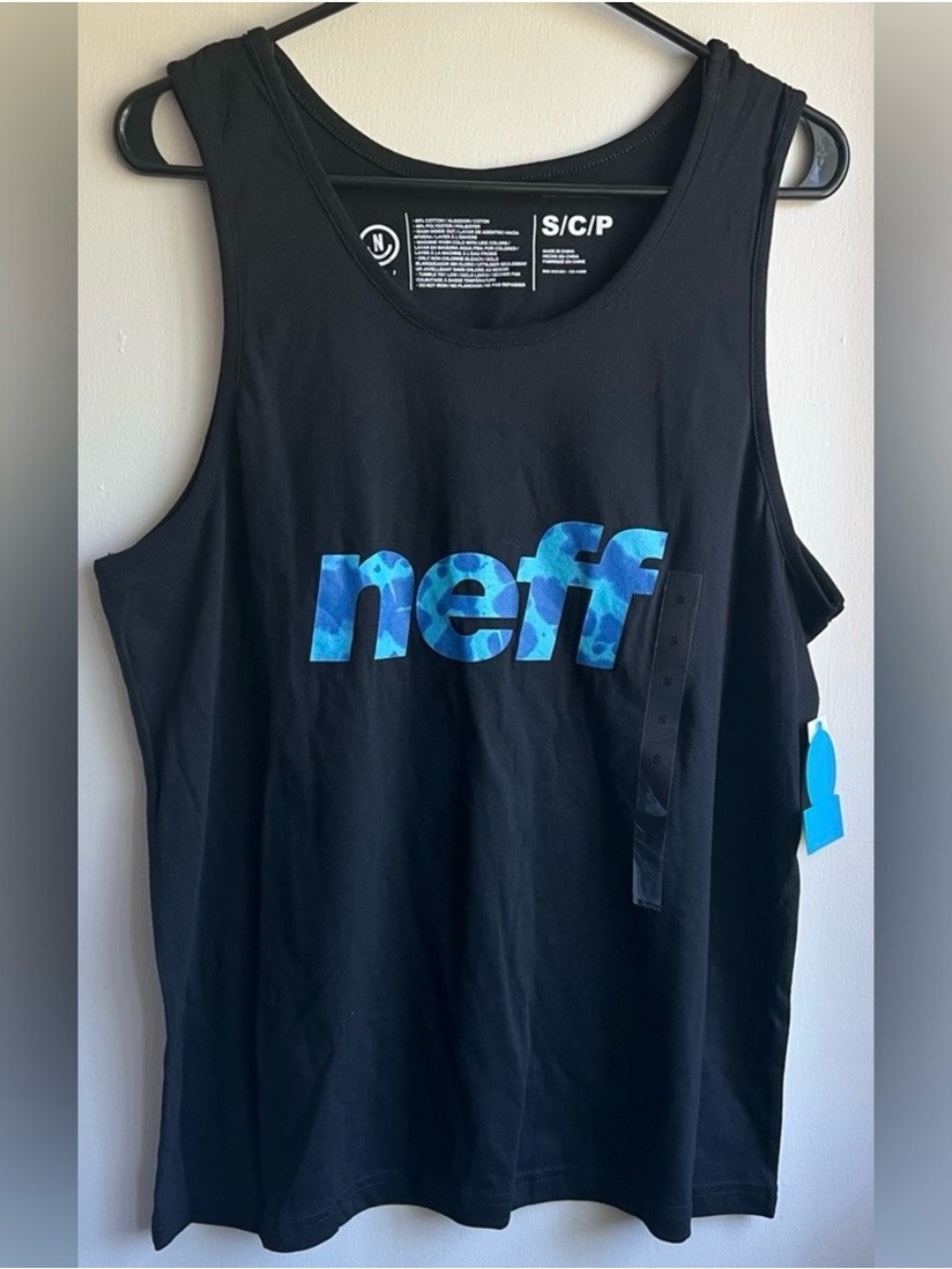 NWT Neff Black Tank with Blue Patterned Logo